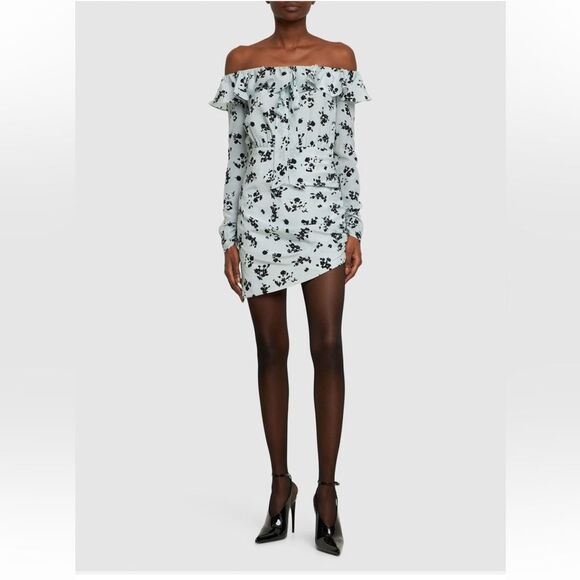 Alessandra Rich Off-The-Shoulder Rose Printed Silk Mini Dress - Picture 16 of 16